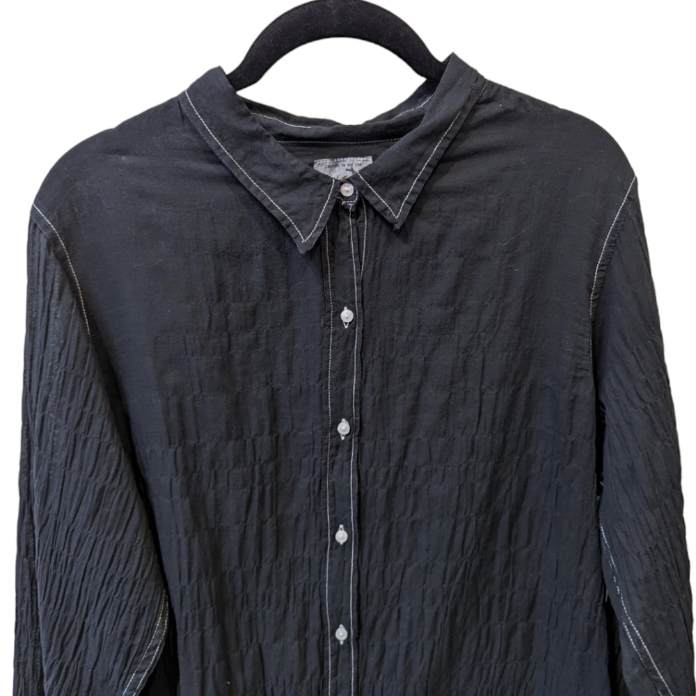 American Colors Alex Lehr Black Crinkle Organic Cotton Lagenlook Shirt (XL) - Picture 4 of 6